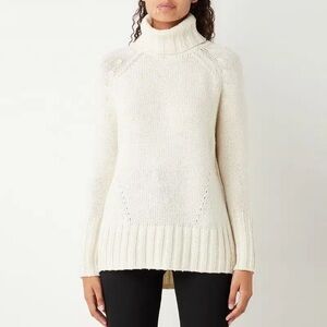 Reiss Stevie Wool Cashmere Roll Neck Turtleneck Sweater in Cream size Small
